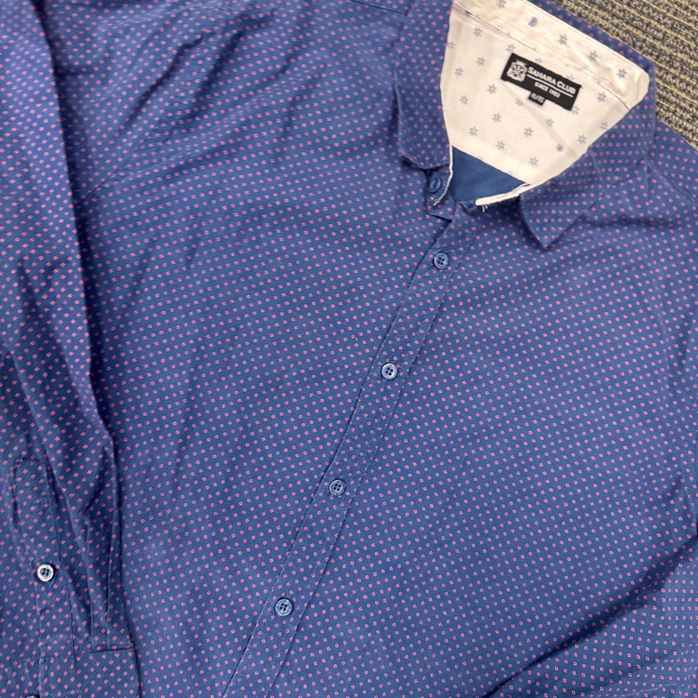 SAHARA CLUB Men's Blue Pink Geometric Print Long Sleeve Button‎ Up Shirt XL